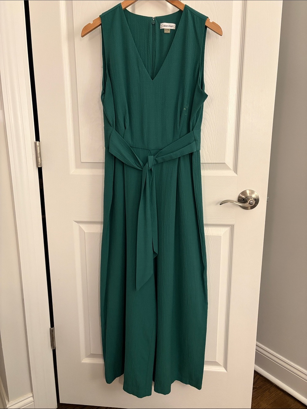 Calvin Klein Deep Teal Sleeveless V-Neck Jumpsuit with Self Tie